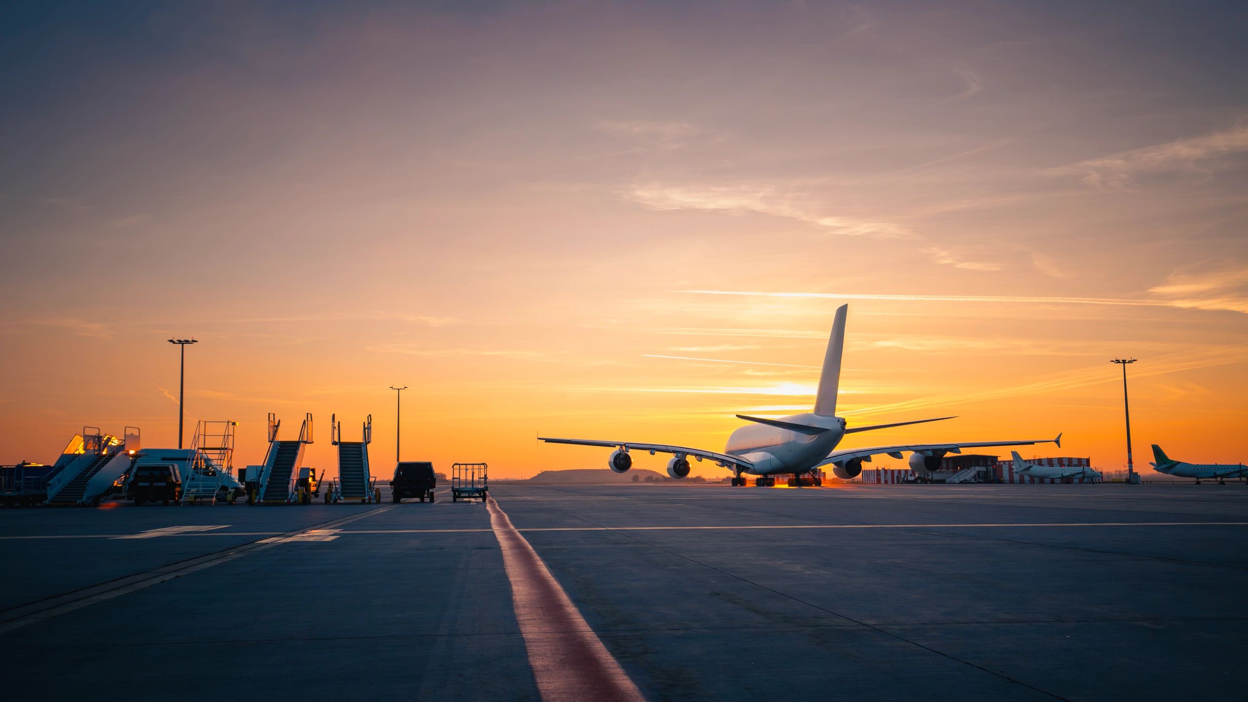 Commercial aircraft taking off from runway
